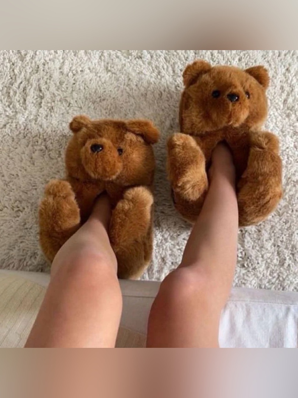 Cozy Plush Brown Bear Slippers - 11